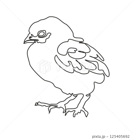 Single continuous line drawing the chick. Cute little chicken. One line design vector illustration Single continuous line drawing the chick. Cute little chicken. One line design vector illustration 125405692