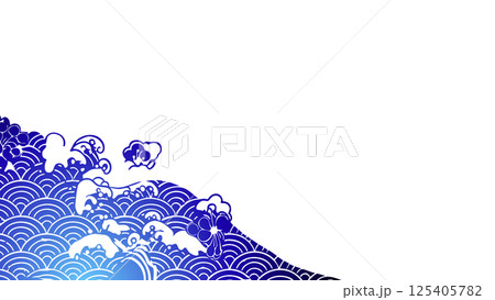 波の模様が描かれた和風イラスト 125405782