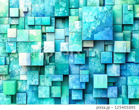 水色のブロックのジオメトリック背景　ビジネスイラスト素材 125405895
