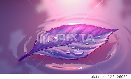 Serene Purple Leaf Floating on Water Surface 125406082