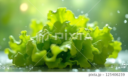 Fresh Lettuce with water drops close-up shot 125406239