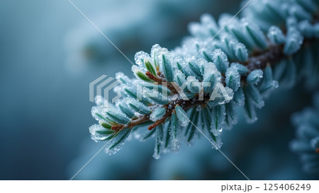 Frosted Spruce Branch close-up Winter Scene Frosted Spruce Branch close-up Winter Scene 125406249