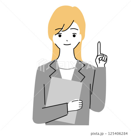 ポイントを説明するスーツの女性のイラスト 125406284