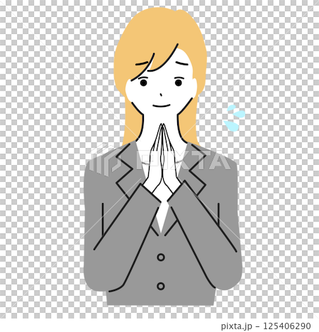 お願いするスーツを着た女性のイラスト お願いするスーツを着た女性のイラスト 125406290