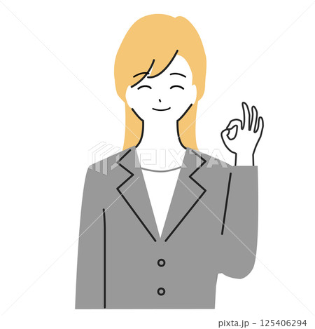 オーケーサインをする若い女性のイラスト オーケーサインをする若い女性のイラスト 125406294