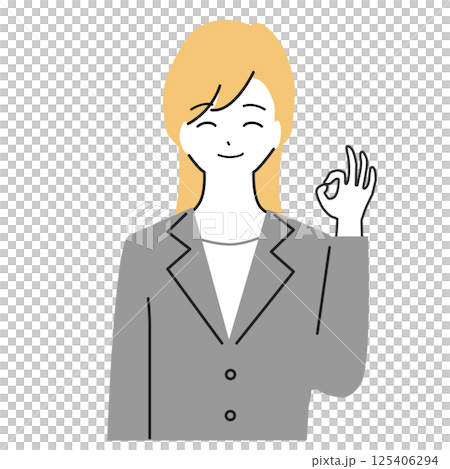 一名年輕女子做出「OK」手勢的插圖 一名年輕女子做出「OK」手勢的插圖 125406294
