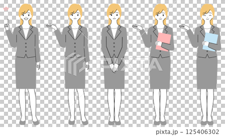 Full body illustration set of a woman in a suit Full body illustration set of a woman in a suit 125406302