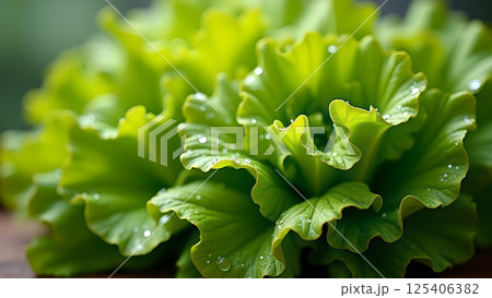 Fresh Green Lettuce Head with Water Droplets Fresh Green Lettuce Head with Water Droplets 125406382