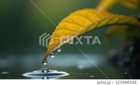 Golden Leaf's Reflective Water Droplets Serenity 125406508