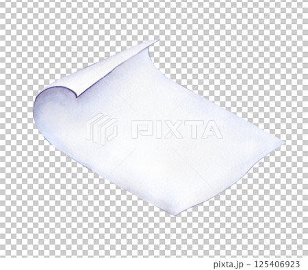 An empty sheet of paper with a twisted corner is hand-drawn. Watercolor illustration on a white background. Isolated. Letter. Advertisement. The form. Clipart. A place for your inscription. An empty sheet of paper with a twisted corner is hand-drawn. Watercolor illustration on a white background. Isolated. Letter. Advertisement. The form. Clipart. A place for your inscription. 125406923