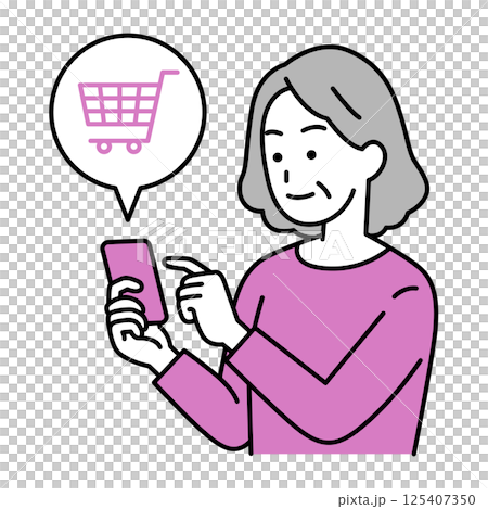 スマートフォンでネットショッピングをする年配の女性 125407350