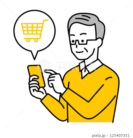 スマートフォンでネットショッピングをする年配の男性 スマートフォンでネットショッピングをする年配の男性 125407351