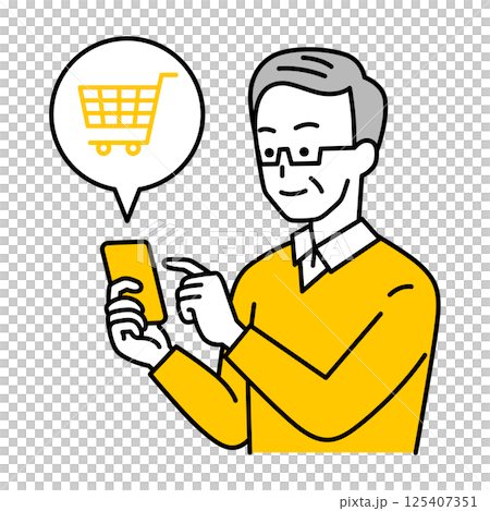スマートフォンでネットショッピングをする年配の男性 スマートフォンでネットショッピングをする年配の男性 125407351