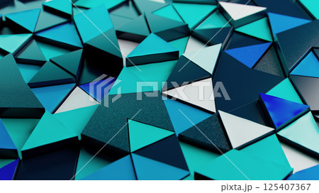 Teal and Blue Geometry: Abstract Triangular Patterns with Glossy Reflections 125407367