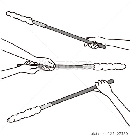 焼く前の棒パンを素手で持つ、モノクロイラストセット 125407580