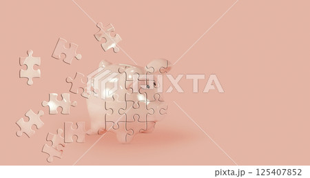 Piggy bank puzzle symbolizing investment chalenge Piggy bank puzzle symbolizing investment chalenge 125407852