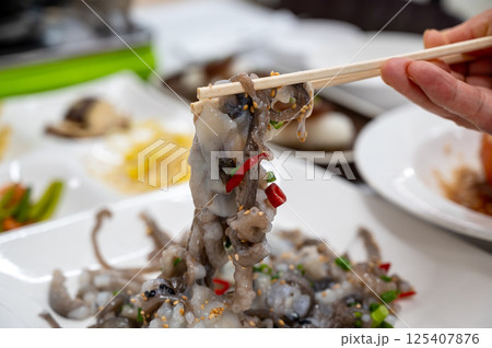 Korean food. chopped live octopus 125407876