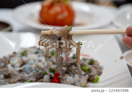 Korean food. chopped live octopus 125407896