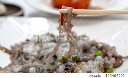 Korean food. chopped live octopus 125407903