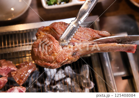 Chinese food. Grilled lamb ribs. 125408084