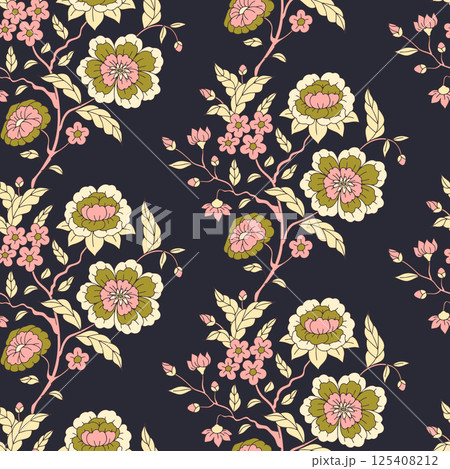 Seamless pattern with chinoiserie hand drawn motifs 125408212