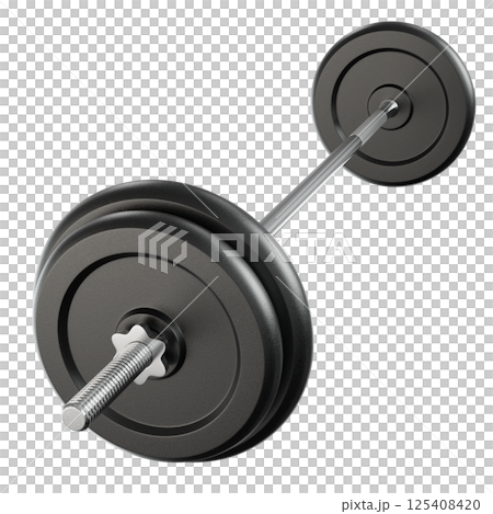 Cast Iron Black Adjustable Barbell, weightlifting gym equipment, side view 125408420