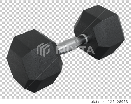 Blank Hex Dumbbell, weightlifting gym equipment, side view. Png clipart isolated on transparent background 125408958