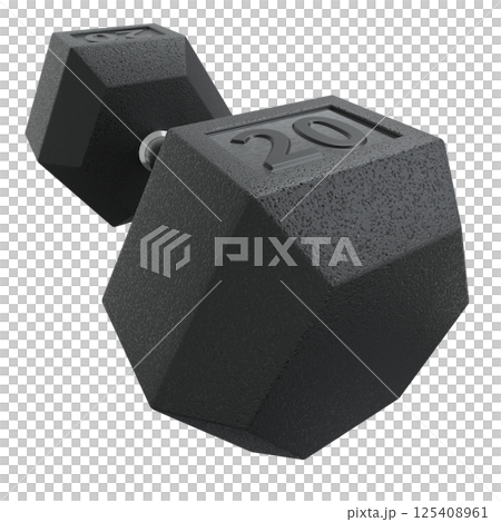 Hex Dumbbell with number 20, weightlifting gym equipment side view. Png clipart isolated on transparent background 125408961