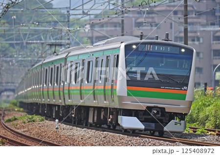 東海道本線　真鶴　JR東日本　E233系3000番台　E55編成（国府津） 125408972