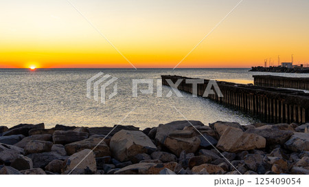 Beautiful sunset on the Black sea. Gold sea sunset. Poti 125409054
