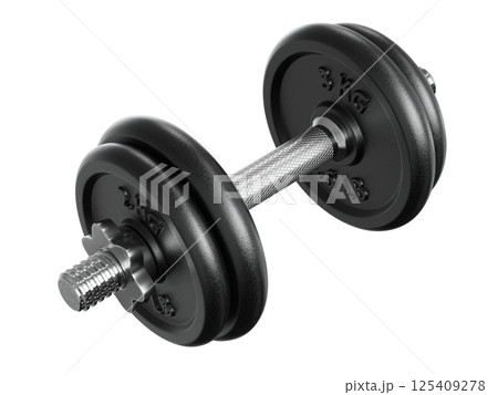 Cast Iron Black Adjustable Dumbbell, weightlifting gym equipment, side view 125409278