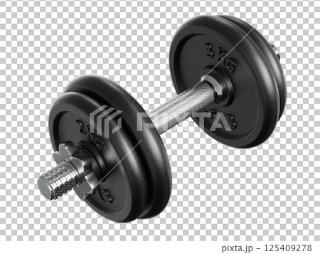 Cast Iron Black Adjustable Dumbbell, weightlifting gym equipment, side view 125409278