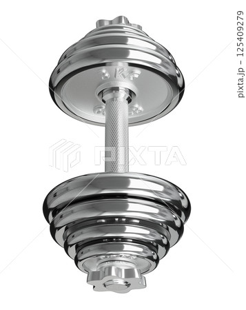 Cast Iron Chrome Adjustable Dumbbell, weightlifting gym equipment, side view 125409279