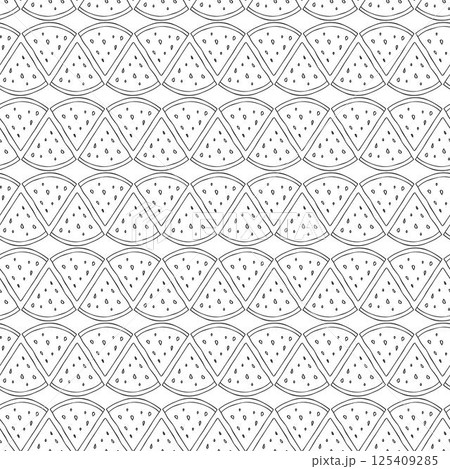 Seamless pattern with watermelon slices. Vector graphic line ink illustration. Summer watermelon background. For logo, web, package, sticker. Coloring Sheet for Stress Relief and Relaxation 125409285