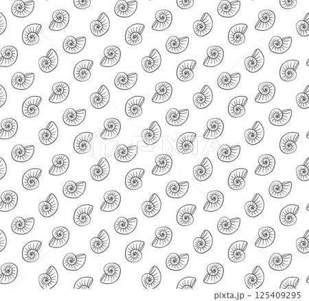 Spiral Sea shells vector seamless pattern. graphic line ink Summer beach hand-drawn doodle seaside print. Ocean fashion textile monochrome. Seashore elements design for fabrics, wallpaper Spiral Sea shells vector seamless pattern. graphic line ink Summer beach hand-drawn doodle seaside print. Ocean fashion textile monochrome. Seashore elements design for fabrics, wallpaper 125409295