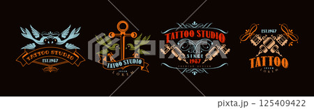Tattoo Studio Logo and Label Design Template Vector Set Tattoo Studio Logo and Label Design Template Vector Set 125409422