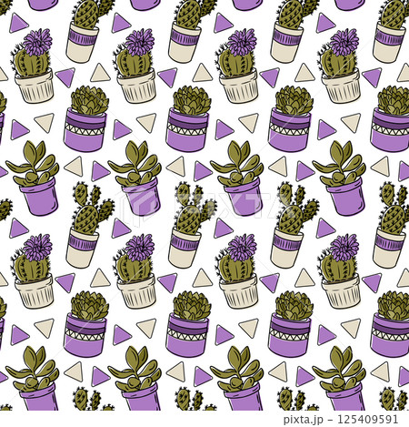 Pattern with various cacti and succulents 125409591