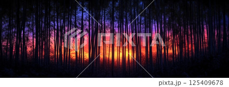 Dense, vibrant greenery and towering trees characterize this lush African rainforest, capturing nature beauty and biodiversity, banner 125409678