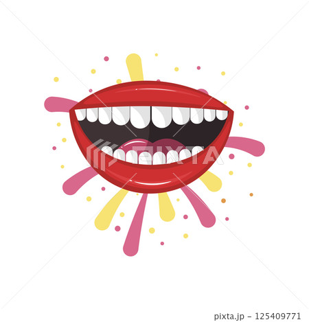 Laughing open mouth in flat design. Fools day holiday smiling symbol. Vector illustration isolated. 125409771