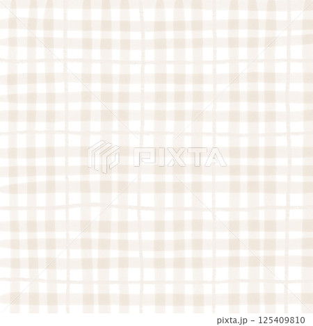 Brown Beige Plaid Tartan Gingham Check Hand Drawn Background Pattern Overlay 125409810