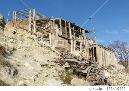 View of nice exotic wooden hut on beach Black Sea View of nice exotic wooden hut on beach Black Sea 125410462