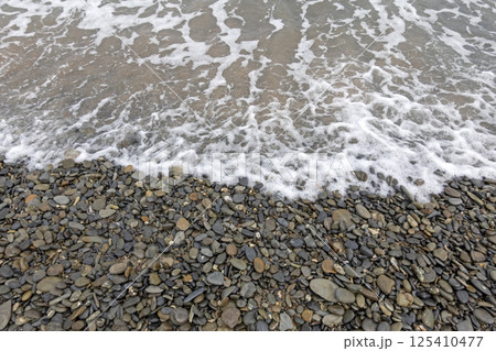 View of a stormy seascape of waves and the Black Sea 125410477