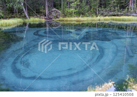 Amazing blue geyser lake in the mountains of Altai, Russia 125410508