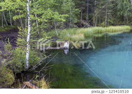 Amazing blue geyser lake in the mountains of Altai, Russia Amazing blue geyser lake in the mountains of Altai, Russia 125410510