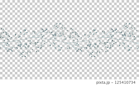 Field and dry grass blades in blue. Spring botanical watercolor seamless border on isolated background, suitable for eco branding, packaging, wedding design, cards, banners, flower shops. 125410734