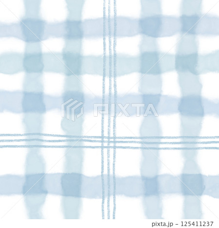 Light Blue Plaid Tartan Gingham Check Hand Drawn Background Pattern Overlay 125411237