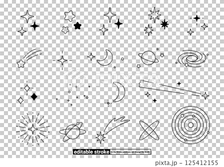 Cute star, moon and space icon set (editable stroke) Cute star, moon and space icon set (editable stroke) 125412155