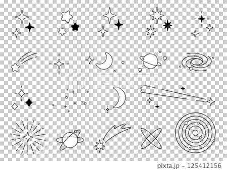 Cute star, moon and space icon set 125412156