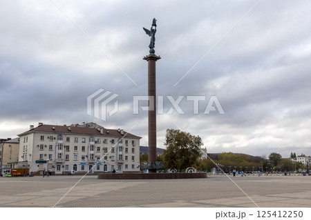 Novorossiysk, Russia - 18 August 2023 Column Sea Glory of Russia on embankment of Admiral Serebryakov 125412250