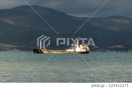 Novorossiysk, Russia 08.18.2024 large sea vessel sailing cargo transportation Black Sea, port, Krasnodar Territory, Novorossiysk Novorossiysk, Russia 08.18.2024 large sea vessel sailing cargo transportation Black Sea, port, Krasnodar Territory, Novorossiysk 125412271